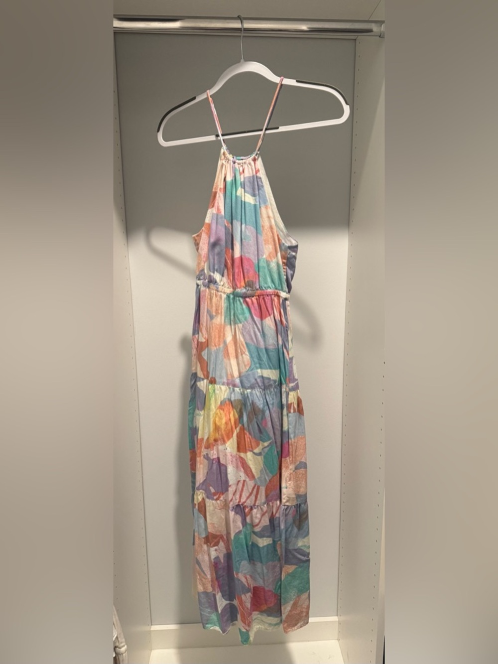 Colorful Abstract Halter Maxi Dress XS Petite